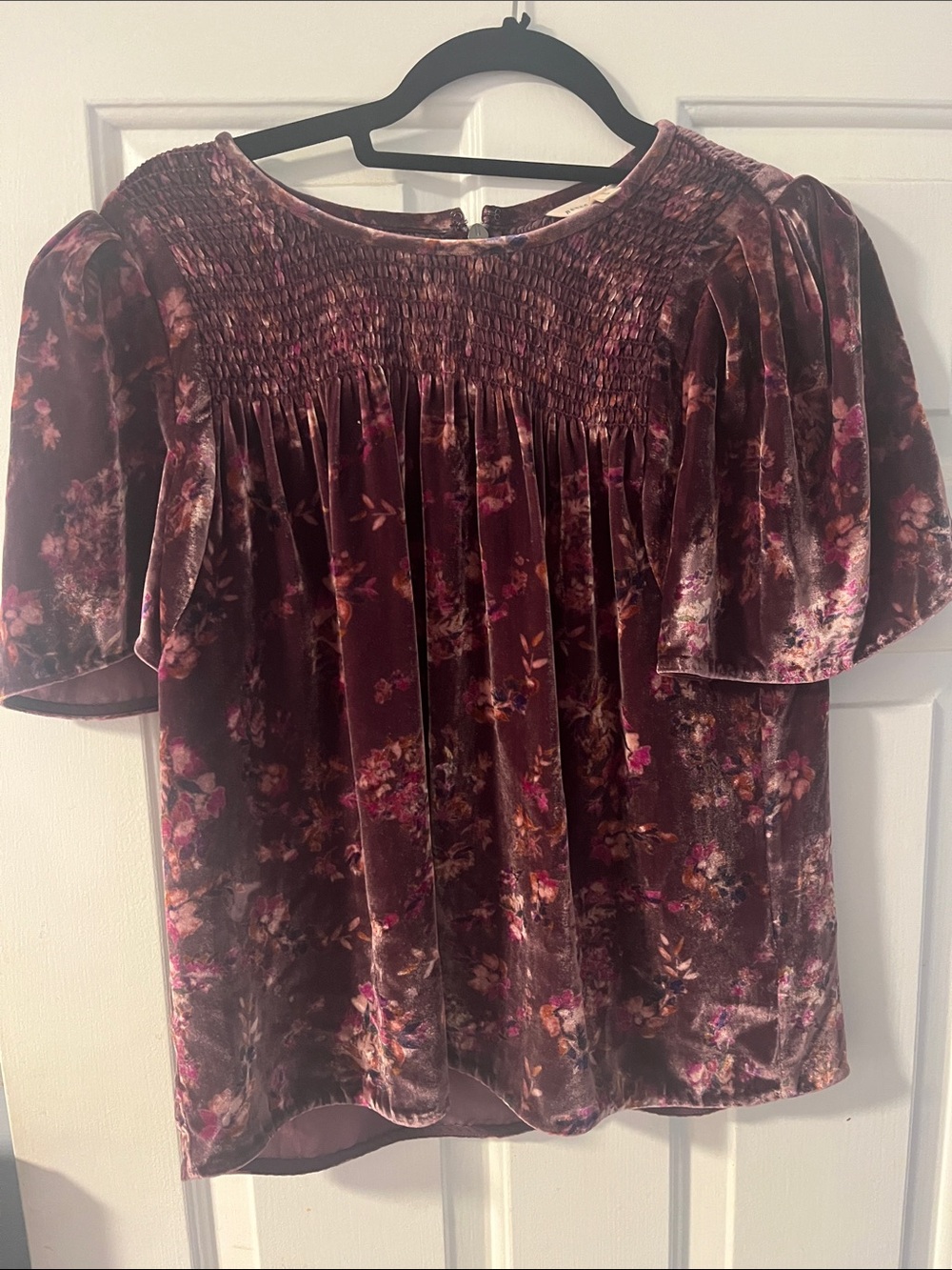 Rebecca Taylor Velvet Floral Smocked Women's Top